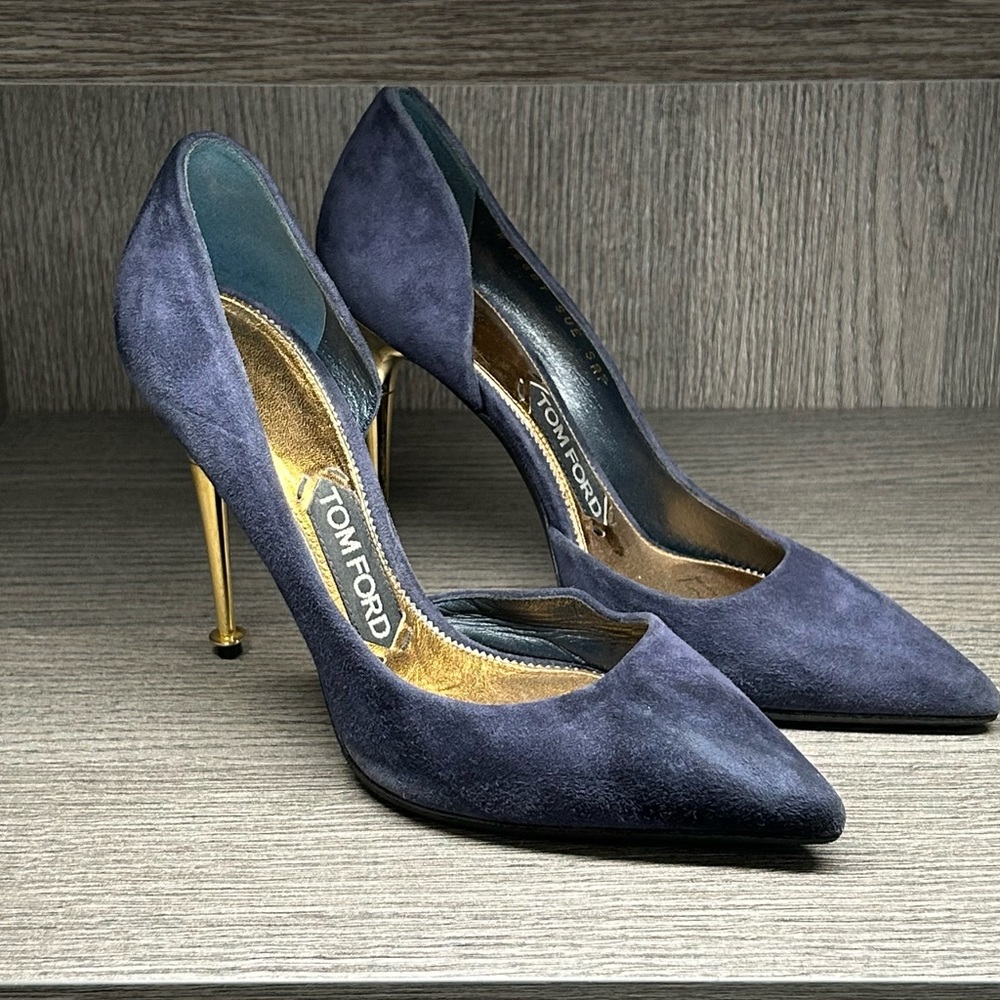 Tom Ford Navy Blue Suede Pumps with Hold Heels - Size 6
